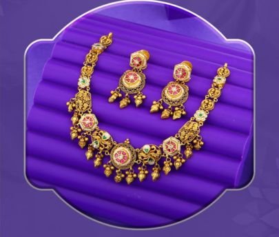 Divine Jewellery 92.5 Silver Gold Plated Traditional Necklace Set with Earrings – Antique Multi Motif Meenakari Design