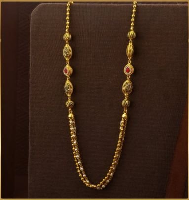 Divine Jewellery 92.5 Silver Gold Plated Lightweight Chain – Antique Dual Beaded Designer Chain