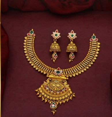 Divine Jewellery 92.5 Silver Gold Plated Choker Necklace Set with Earrings – Antique Grand Temple Pendant Meenakari Design