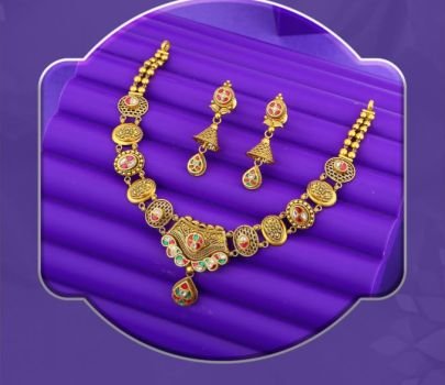 Divine Jewellery 92.5 Silver Gold Plated Antique Coin Necklace Set with Meenakari Work & Drop Earrings