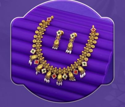 Divine Jewellery 92.5 Silver Gold Plated Antique Multi-Charm Necklace Set with Meenakari Work & Pearl Drop Earrings