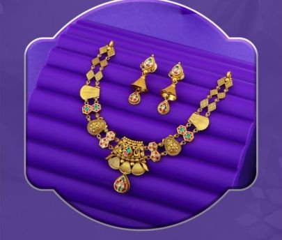 Divine Jewellery 92.5 Silver Gold Plated Antique Designer Necklace Set with Meenakari Work & Drop Earrings