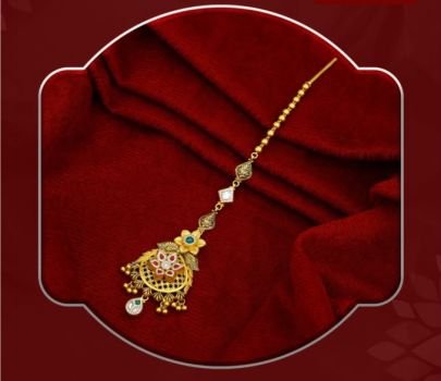 Divine Jewellery 92.5 Silver Gold Plated Antique Maang Tikka with Meenakari Pendant & Hanging Drops