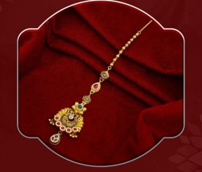 Divine Jewellery 92.5 Silver Gold Plated Antique Peacock Design Maang Tikka with Meenakari Work