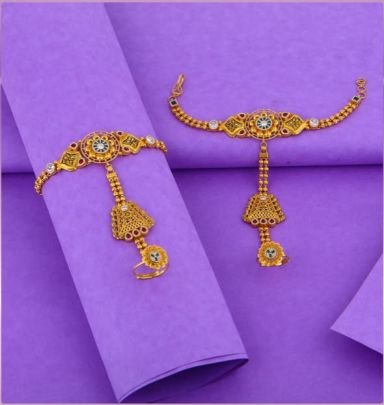 Divine Jewellery 92.5 Silver Gold Plated Pocha Bracelet | Traditional Gujarati Hand Jewellery for Women