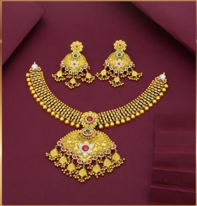 Divine Jewellery 92.5 Silver Gold Plated Traditional Necklace Set with Earrings | Bridal Ethnic Jewellery Set for Women