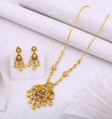 Divine Jewellery 92.5 Silver Gold Plated Long Necklace Set with Earrings | Traditional Pendant Jewellery Set for Women