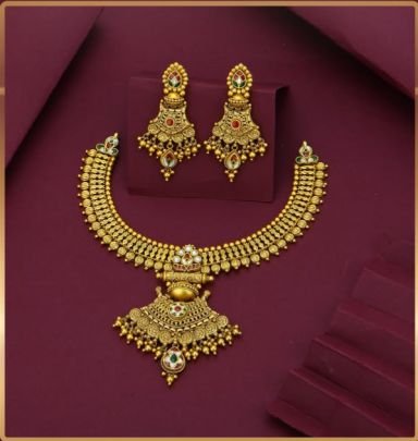 Divine Jewellery 92.5 Silver Gold Plated Traditional Necklace Set with Earrings | Temple Style Bridal Jewellery Set for Women