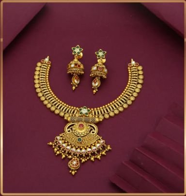 Divine Jewellery 92.5 Silver Gold Plated Traditional Necklace Set with Earrings | Designer Ethnic Bridal Jewellery Set for Women