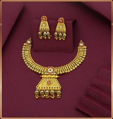Divine Jewellery 92.5 Silver Gold Plated Traditional Necklace Set with Earrings | Ethnic Bridal Jewellery Set for Women