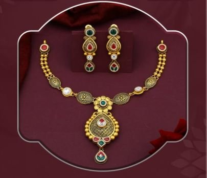 Divine Jewellery 92.5 Silver Gold Plated Traditional Necklace Set with Earrings | Designer Ethnic Pendant Jewellery Set for Women
