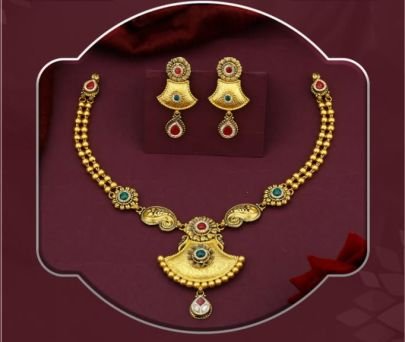 Divine Jewellery 92.5 Silver Gold Plated Traditional Necklace Set with Earrings | Ethnic Pendant Jewellery Set for Women