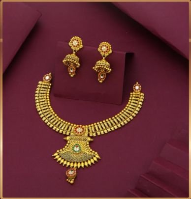 Divine Jewellery 92.5 Silver Gold Plated Traditional Necklace Set with Earrings | Ethnic Bridal Jewellery Set for Women