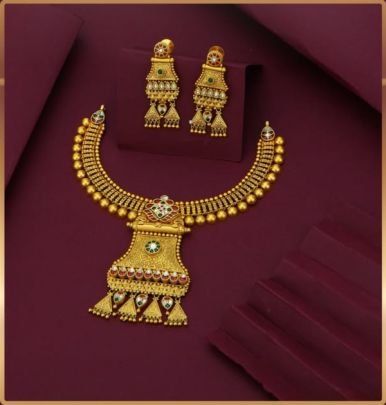 Divine Jewellery 92.5 Silver Gold Plated Traditional Necklace Set with Earrings | Ethnic Bridal Statement Jewellery Set for Women