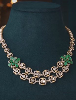 Divine Jewellery 92.5 Silver Gold & Rose Gold Plated Designer Necklace Set | Floral Stone Jewellery for Women