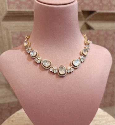 Divine Jewellery 92.5 Silver Gold Plated Polki Style Necklace Set with Stud Earrings | Elegant Minimal Designer Jewellery for Women