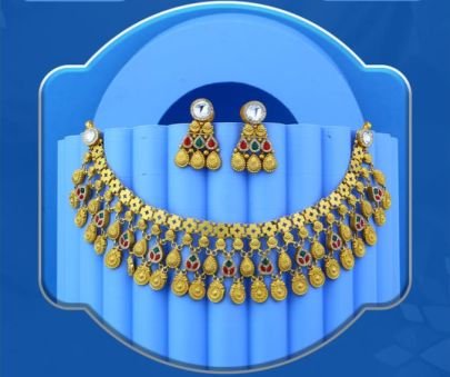 Divine Jewellery 92.5 Silver Gold Plated Temple Necklace Set with Layered Coin Drops, Multi-Color Stones & Designer Earrings