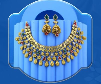 Divine Jewellery 92.5 Silver Gold Plated Temple Necklace Set with Coin Drops, Multi-Color Stones & Jhumka Earrings
