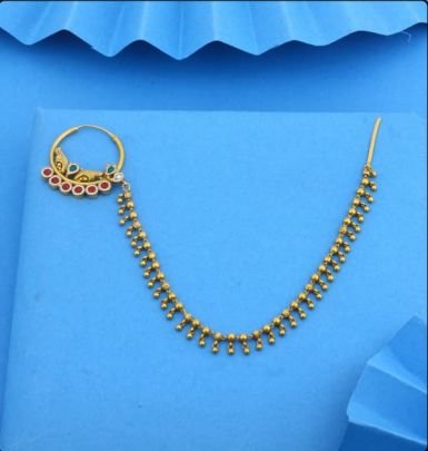 Divine Jewellery 92.5 Silver Gold Plated Traditional Nath with Chain, Kundan Stone Nose Ring Bridal Nath Design