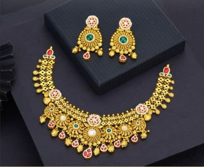 Divine Jewellery 92.5 Silver Gold Plated Temple Necklace Set with Antique Coin Design, Kundan Stones & Statement Earrings