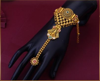 Divine Jewellery 92.5 Silver Gold Plated Temple Pocha (Hand Pocha) with Kundan Stones & Antique Bridal Design
