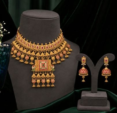 Divine Jewellery 92.5 Silver Gold Plated Traditional Kundan Choker Necklace Set with Jhumka Earrings for Women