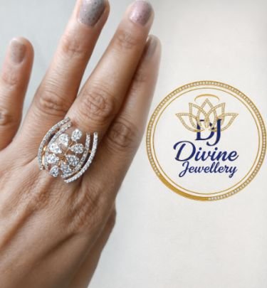 Divine Jewellery 92.5 Silver Gold-Plated Floral Cluster Statement Ring for Women | American Diamond CZ Open Design Adjustable Ring