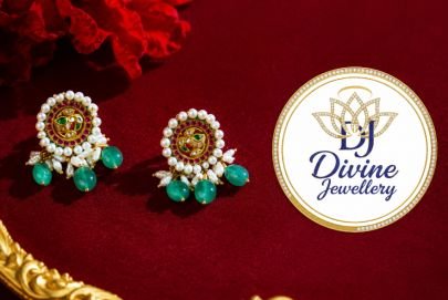 Divine Jewellery 92.5 Silver Gold Plated Traditional Pearl & Green Stone Stud Earrings for Women | Ethnic Temple Design Earrings