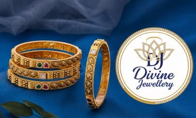 Divine Jewellery 92.5 Silver Gold Plated Traditional Designer Bangles Set for Women | Antique Ethnic Kada Bangles with Red & Green Stone Accents