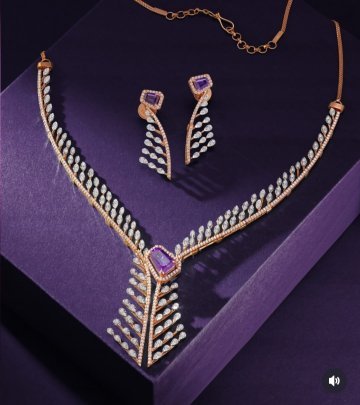 Divine Jewellery 92.5 Silver Rose Gold Plated Designer Necklace Set with Earrings | Modern Stone Jewellery Set for Women