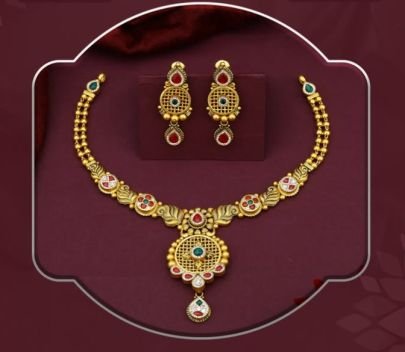 Divine Jewellery – 92.5 Sterling Silver Antique Gold Plated Mandala Jali Necklace Set with Leaf Motifs