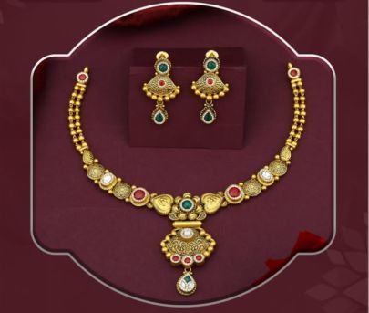 Divine Jewellery – 92.5 Sterling Silver Gold Plated Teardrop Jali Necklace Set with Floral Accents