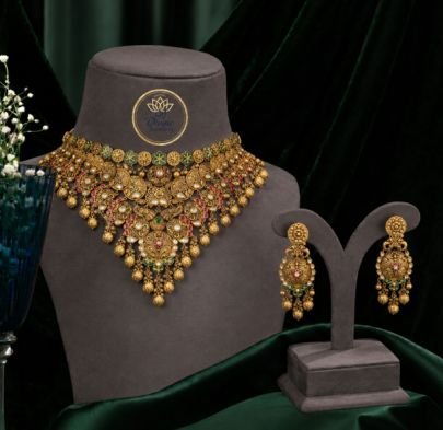 Divine Jewellery Alternative (shorter): Royal Antique Gold Choker Set with Matching Earrings