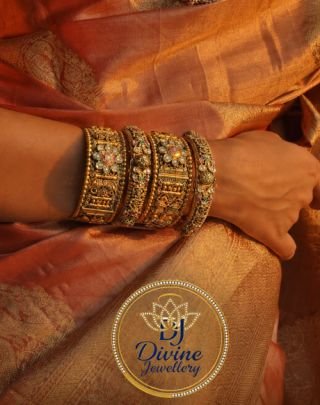 Divine Jewellery Antique Bridal Bangle Set for Women | Gold Plated Traditional Kada Collection