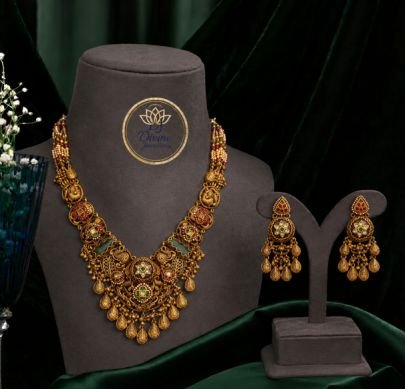 Divine Jewellery Antique Bridal Heritage Gold Plated Silver Necklace Set with Earrings