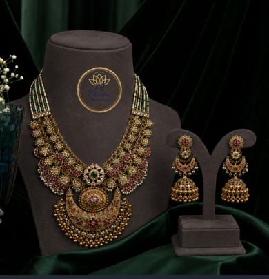 Divine Jewellery Antique Bridal Heritage Gold Plated Silver Necklace Set with Jhumka Earrings