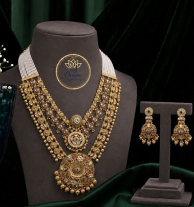 Divine Jewellery Antique Bridal Necklace Set for Women | Traditional Gold Plated Layered Temple Jewelry with Matching Jhumka Earrings | Wedding, Festi