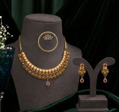 Divine Jewellery Antique Collar Necklace Set for Women | Gold Plated Silver Traditional Choker with Earrings | Ethnic Jewellery