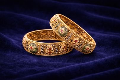 Divine Jewellery Antique Designer Kundan Bangles Set with Meenakari Floral Motifs in 92.5 Silver with Gold Plating