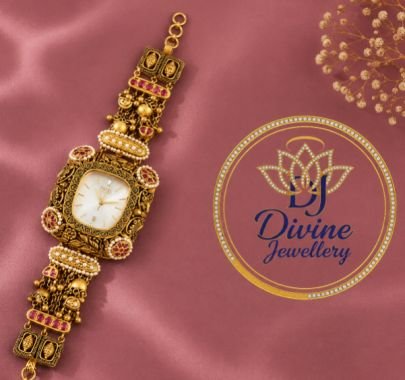 Divine Jewellery Antique Designer Watch Bracelet for Women | Gold Plated Silver Base Ethnic Wrist Watch