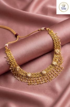 Divine Jewellery Antique Floral Mesh Choker with Kundan Accents & Pearl Drops in 92.5 Silver with Gold Plating