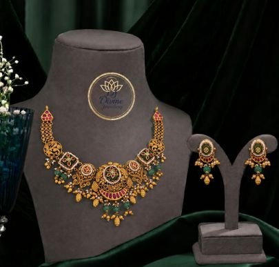 Divine Jewellery Antique Floral Meenakari Gold-Plated 92.5 Silver Designer Necklace Set with Earrings