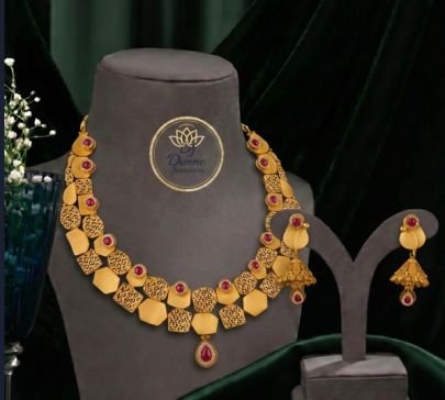 Divine Jewellery Antique Geometric Design Necklace Set with Jhumka Earrings for Women | 92.5 Silver Gold Plated Traditional Jewellery