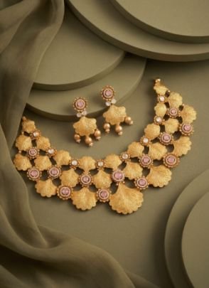 Divine Jewellery Antique Gold Leaf Designer Statement Necklace Set
