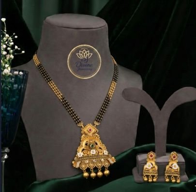 Divine Jewellery Antique Gold Plated Floral Mangalsutra Set with Designer Earrings for Women