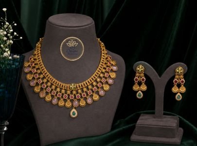 Divine Jewellery Antique Gold Plated Traditional Choker Necklace Set for Women | Ethnic Stone Studded Jewellery with Matching Earrings | Bridal & Fest