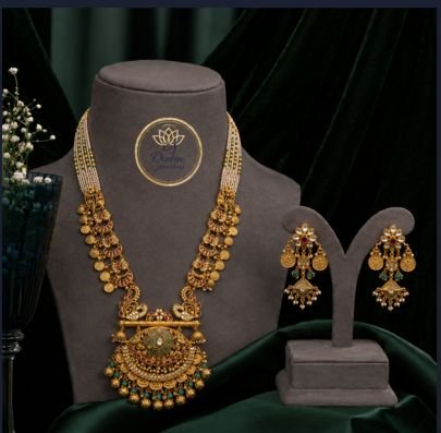 Divine Jewellery Antique Gold Plated 92.5 Silver Long Haram Necklace Set with Ethnic Earrings