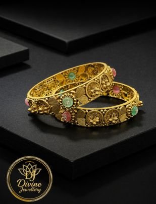 Divine Jewellery Antique Gold Plated Bangle Set for Women | Traditional Ethnic Kada Pair