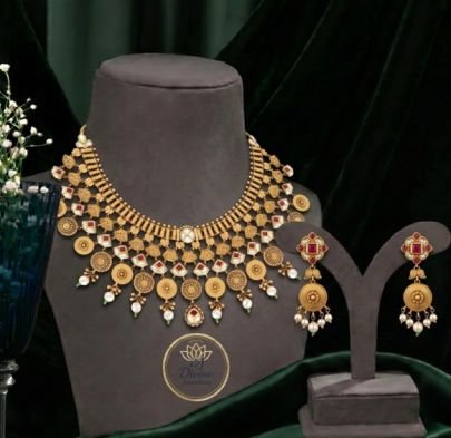 Divine Jewellery Antique Gold Kundan and Coin Fringe Collar Necklace Set with Drop Earrings