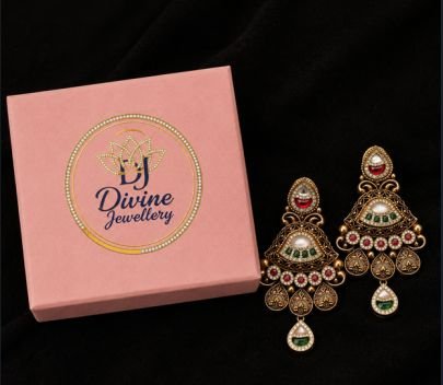 Divine Jewellery Antique Gold Plated Silver Chandbali Earrings for Women | Traditional Meenakari Designer Ethnic Dangler Earrings